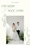Thiệp cưới trắng viền lá vẽ xanh